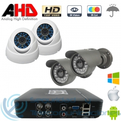 DVR AHD 720p 4ch + 2 Cámaras Interior + 2 Cámaras Exterior