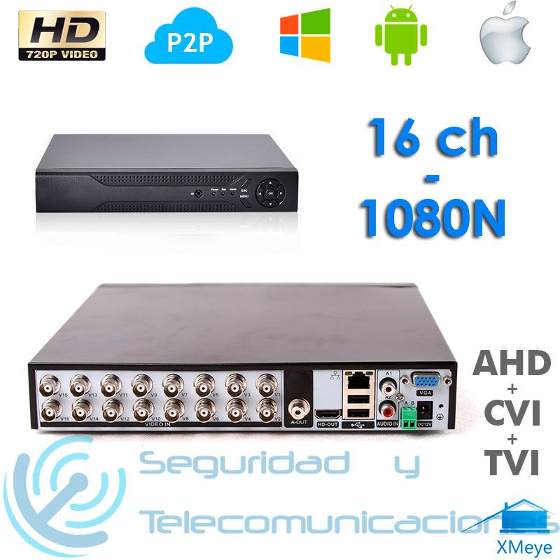 Merecer analizar Perímetro Grabador DVR 16ch AHD CVI TVI HVR 1080N Tribrido ONVIF HD