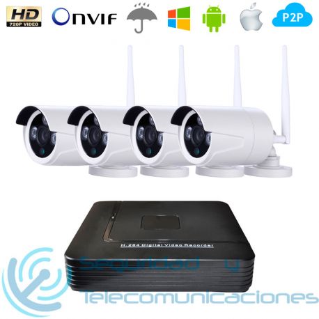 NVR 4ch + 4 Cámaras Exterior HD IP-WiFi